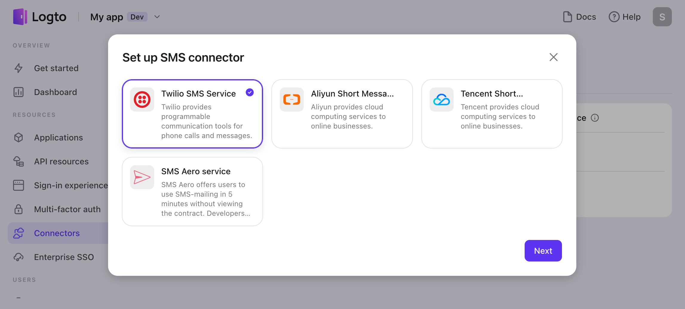 Select SMS connector