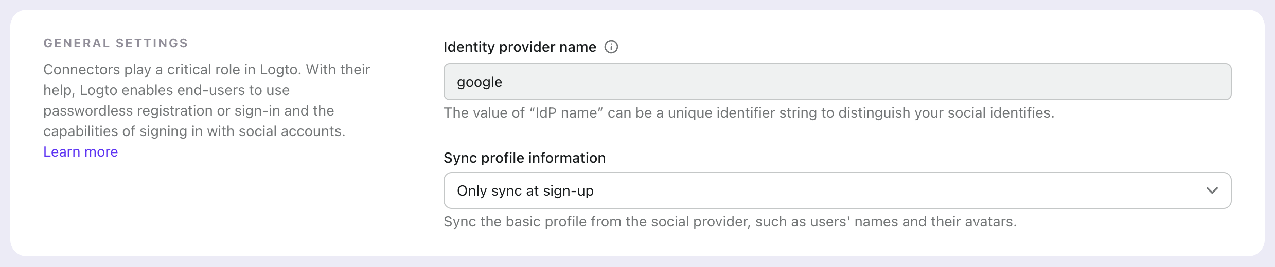 Social connector IdP name