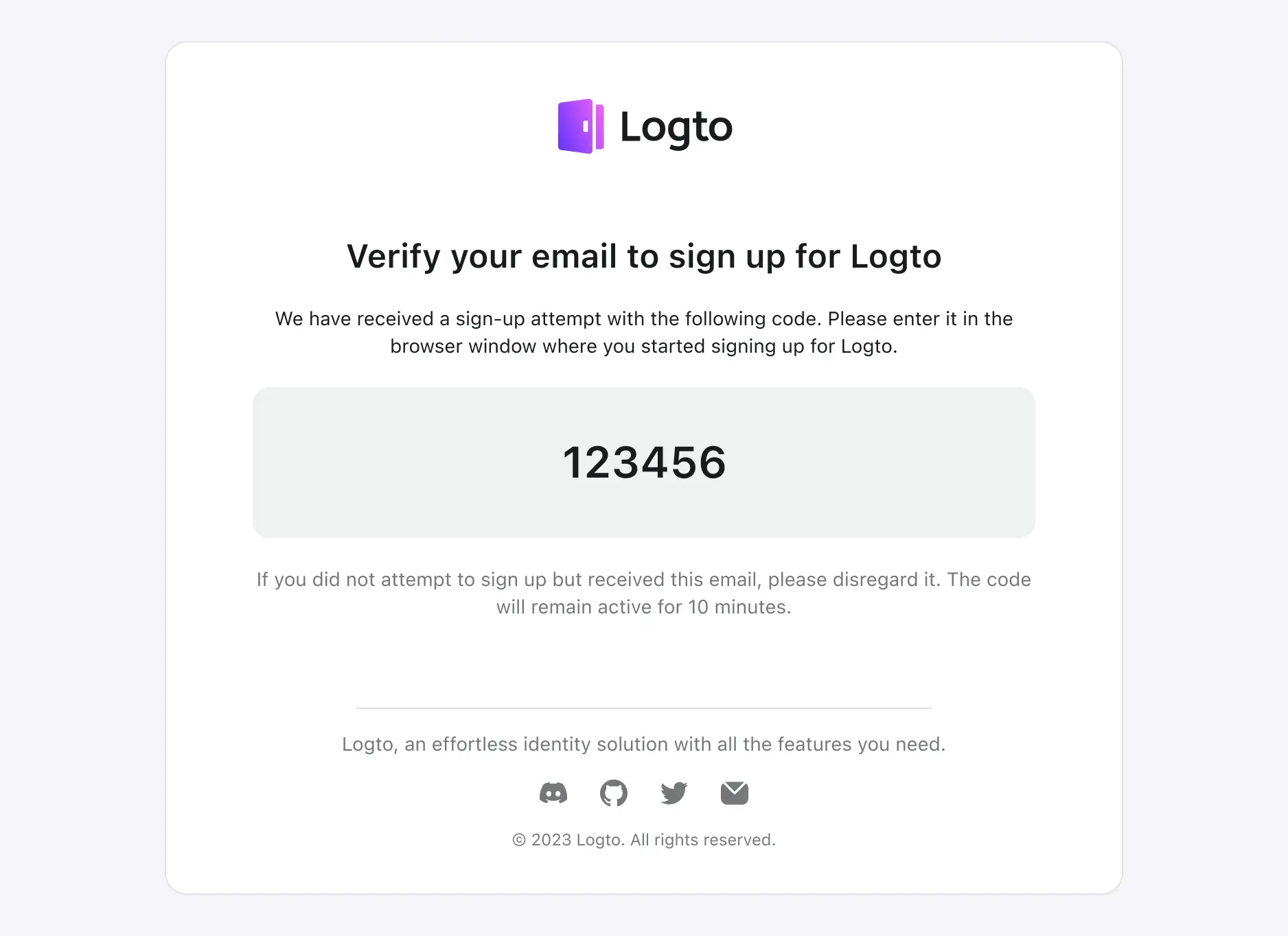 Email template of Logto for reference