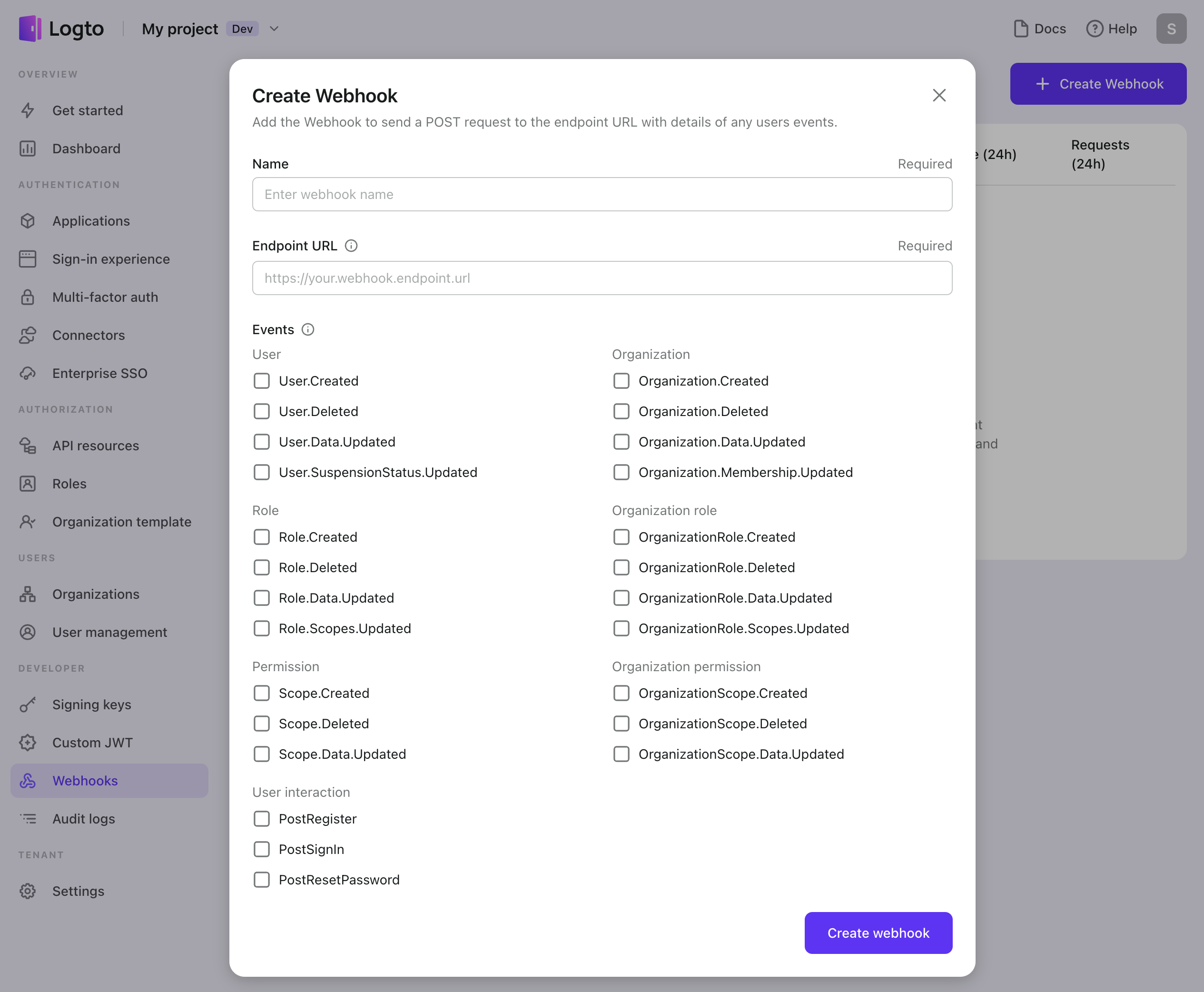 Webhook を作成する